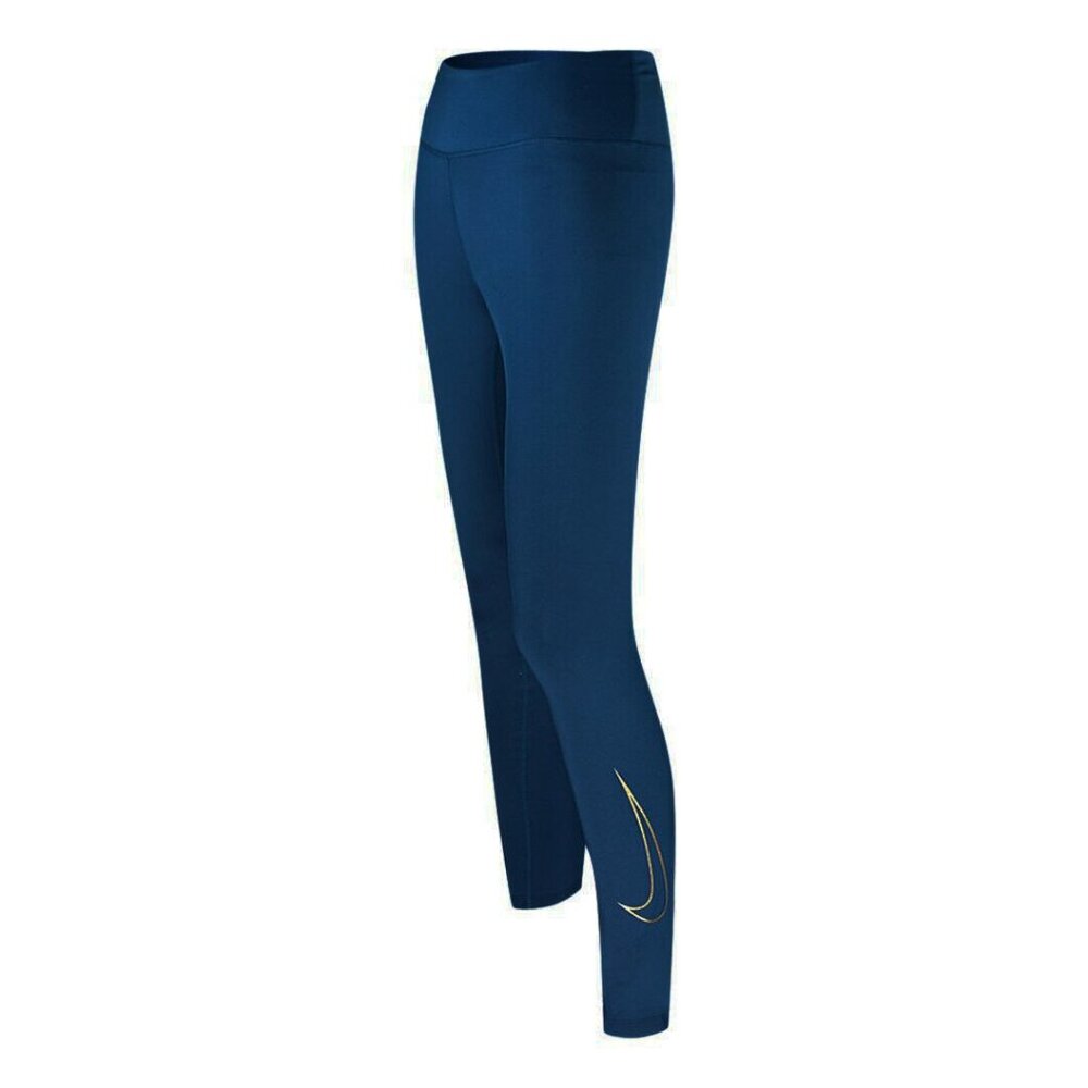 Nike Women's Dri-Fit Swoosh Run Sports Gym Workout Mid Rise Blue Leggings Pants